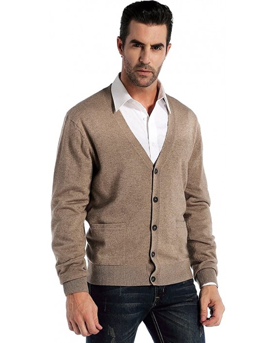 Kallspin Men’s Cashmere Wool Blended Cardigan Sweater Relax Fit V Neck Knitted Buttons Cardigan with Pockets at Men’s Clothing store