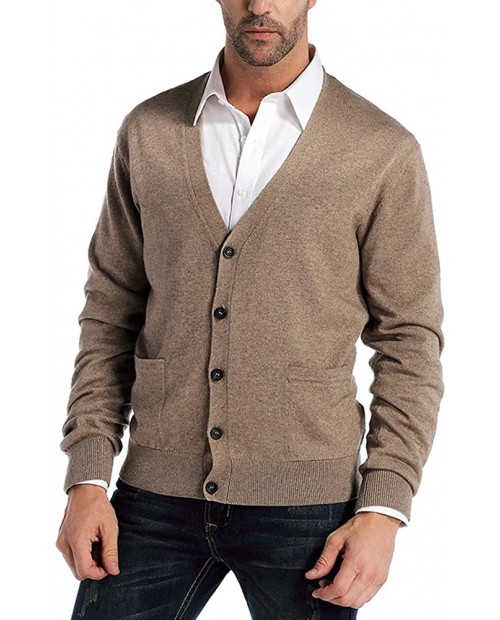 Kallspin Men’s Cashmere Wool Blended Cardigan Sweater Relax Fit V Neck Knitted Buttons Cardigan with Pockets at Men’s Clothing store