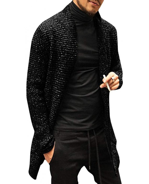 Karlywindow Mens Cardigan Sweater Long Sleeve Open Front Shawl Collar Fall Winter Chunky Knit Cardigans at Men’s Clothing store