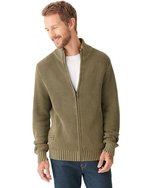 Lucky Brand Men's Long Sleeve Mock Neck Zip Front Washed Sweater at Men’s Clothing store