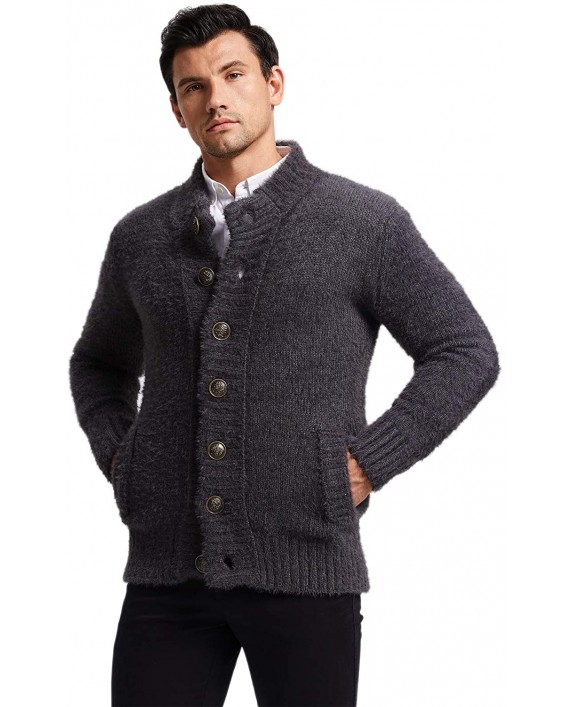 Mens Cardigan Sweater Winter Thick Cable Knitted Button Down Closure Outwear at Men’s Clothing store