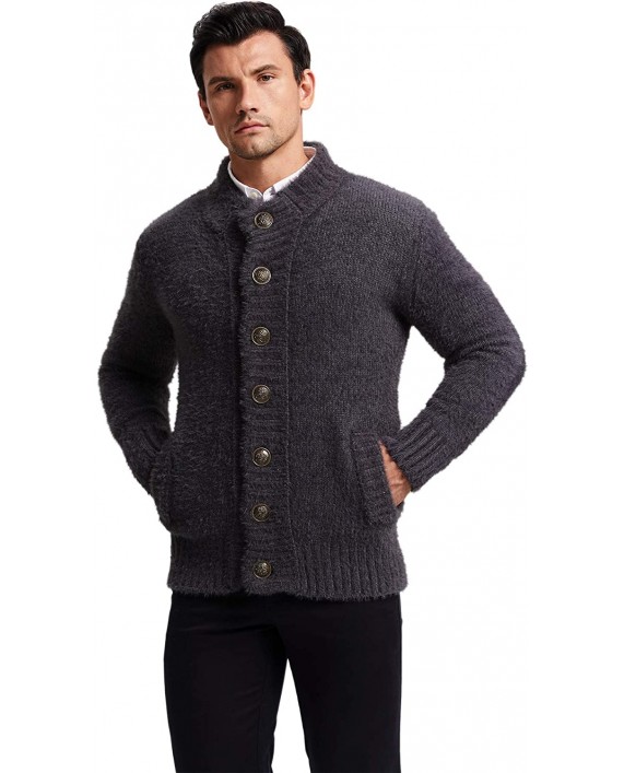 Mens Cardigan Sweater Winter Thick Cable Knitted Button Down Closure Outwear at Men’s Clothing store