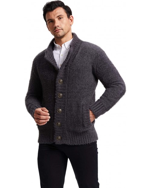 Mens Cardigan Sweater Winter Thick Cable Knitted Button Down Closure Outwear at  Men’s Clothing store