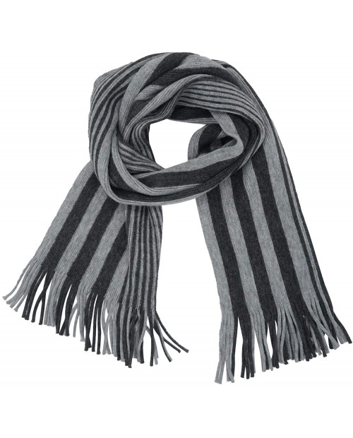 Mens Knitted Long Scarf Color Block Strip Scarves for Men Thick Warm Grey at Men’s Clothing store