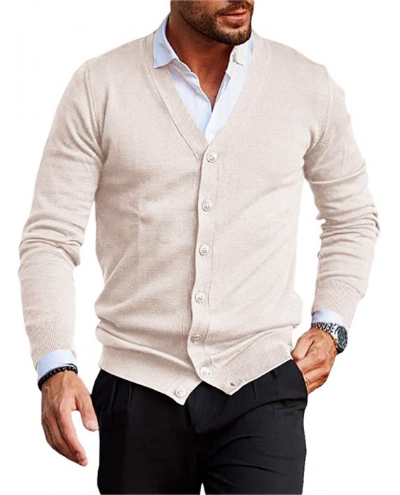 PASLTER Mens Casual Cotton Cardigan Sweater Button Down Relax Fit Lightweight Sweater with Ribbing Edge at Men’s Clothing store