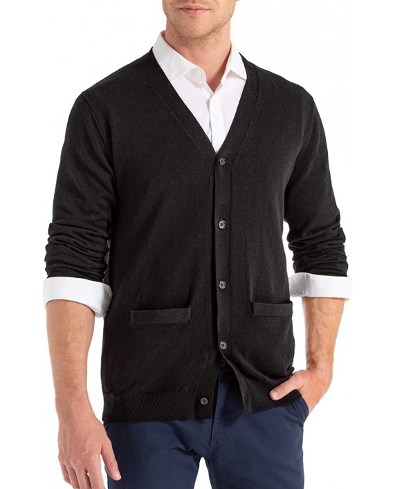 QUALFORT Mens Cardigan Sweater 100% Cotton Pockets Casual Slim Fit V-Neck Knitted Sweaters Button up at Men’s Clothing store