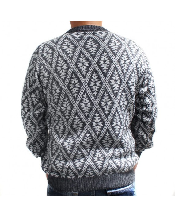 Sweater jackard rombo Dark Grey Silver greyl Crew Neck Made in Peru at Men’s Clothing store