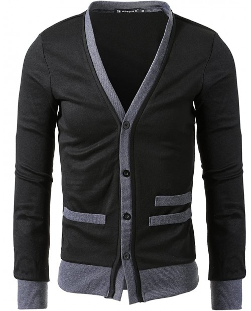 uxcell Mens Deep V Neck Long Sleeve Cardigan Sweaters Gray at Men’s Clothing store