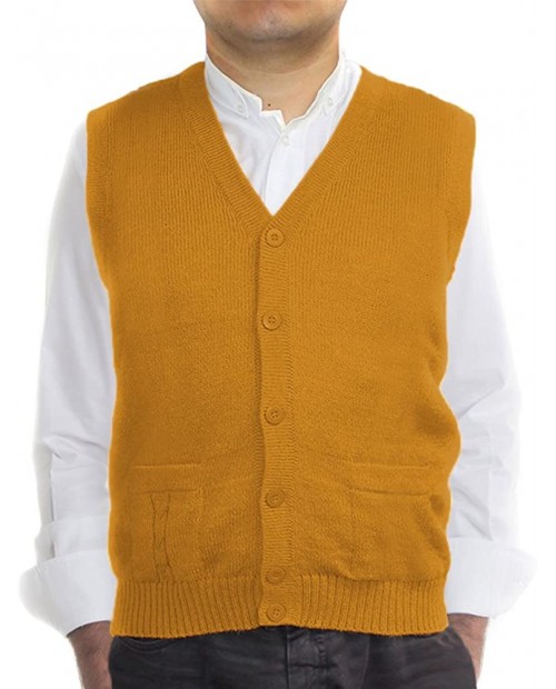 Vest Alpaca and Blend V Neck Buttons Made in Peru Yellow at Men’s Clothing store
