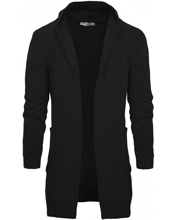 VICALLED Men's Long Cardigan Sweater Hooded Knit Slim Fit Open Front Longline Cardigans with Pockets at Men’s Clothing store