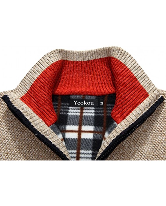 Yeokou Men's Casual Slim Full Zip Thick Knitted Cardigan Sweaters with Pockets at Men’s Clothing store