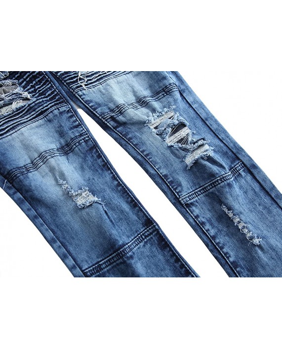 Baylvn Men's Ripped Distressed Slim Fit Holes Biker Jeans Blue W32 Blue 32 at Men’s Clothing store
