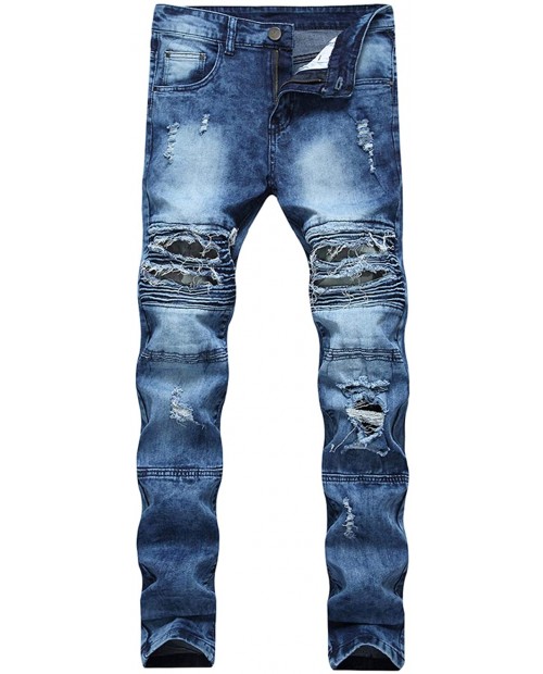 Baylvn Men's Ripped Distressed Slim Fit Holes Biker Jeans Blue W32 Blue 32 at  Men’s Clothing store