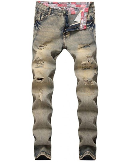 Believe Simple Skinny Fashion Men's Ripped Slim Straight Biker Jeans at Men’s Clothing store