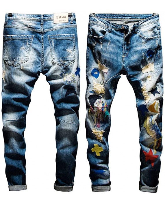 eitwo Men's Ripped Skinny Cotton Stretch Jeans Slim Fit Destroyed Fashion Tapered Leg Distressed Pants Trousers at Men’s Clothing store