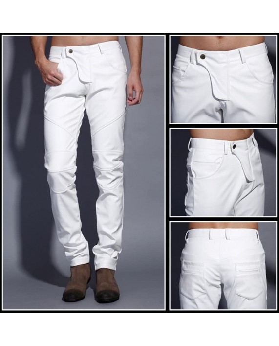 Idopy Men`s Slim Fit Party Performance Biker Faux Leather Jeans Pants at Men’s Clothing store