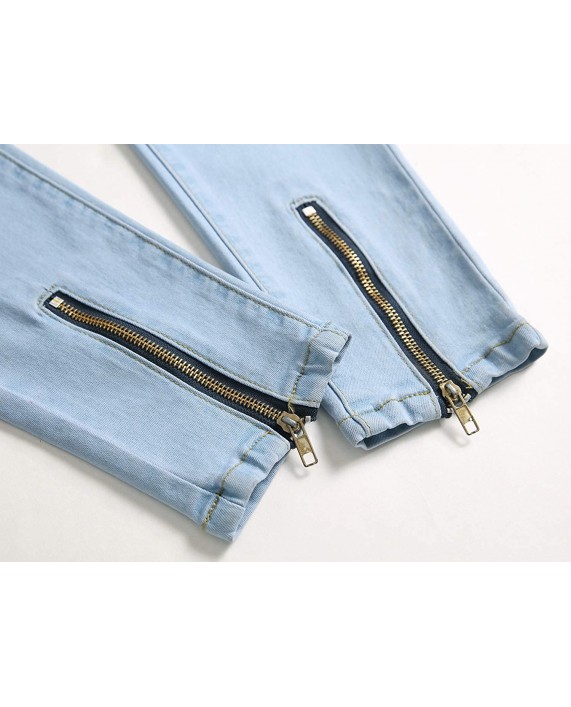 LONGBIDA Mens Ripped Skinny Slim Fit Biker Jeans Distressed Denim Pants with Zipper at Men’s Clothing store