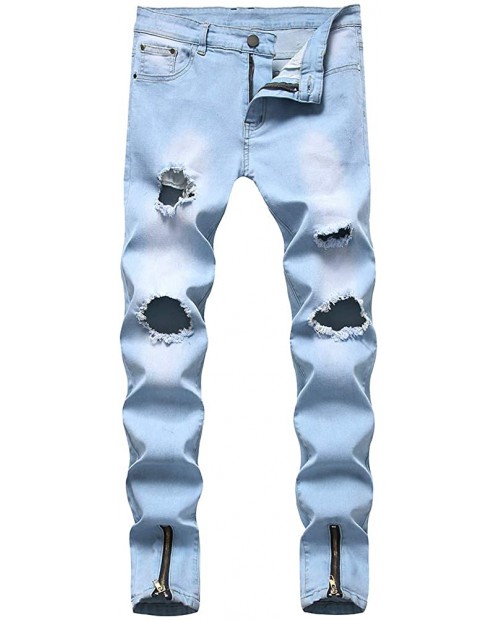 LONGBIDA Mens Ripped Skinny Slim Fit Biker Jeans Distressed Denim Pants with Zipper at  Men’s Clothing store