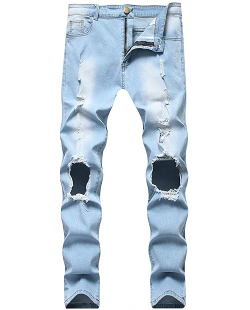 LONGBIDA Mens Skinny Silm Fit Destroyed Ripped Biker Jeans Denim Pants with Holes at  Men’s Clothing store