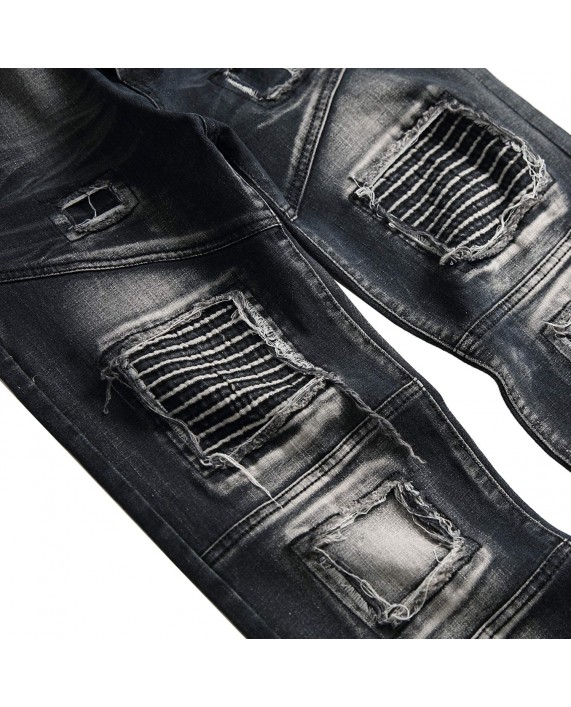 Previn Men's Slim Fit Jeans Patch Ripped Distressed Jeans Washed Biker Moto Demin Pants at Men’s Clothing store