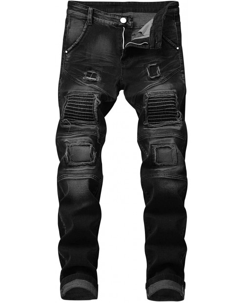 Previn Men's Slim Fit Jeans Patch Ripped Distressed Jeans Washed Biker Moto Demin Pants at  Men’s Clothing store