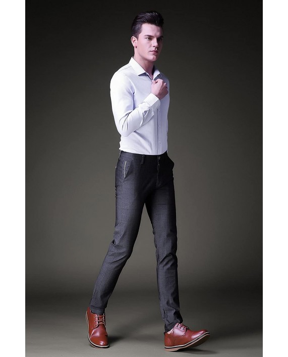 INFLATION Mens Plaid Dress Pants Wrinkle-Free Stretch Slim Fit Elastic Suit Pants Trousers at Men’s Clothing store