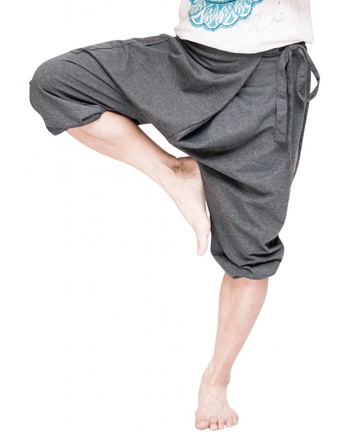 BohoHill Carpenter Capri Drop Crotch Pants Ninja Style Stretch Cotton Granite Gray at  Men’s Clothing store