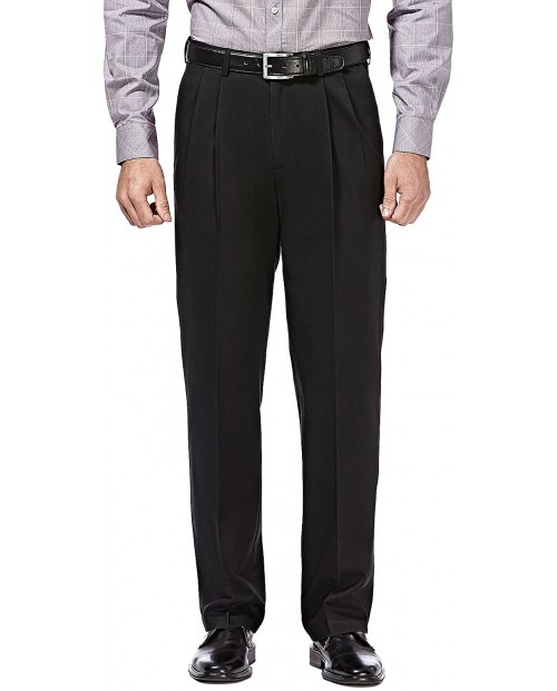 HAGGAR Men's Premium No Iron Classic Fit Expandable Waist Pleat Front Pant Black 44x29 at  Men’s Clothing store