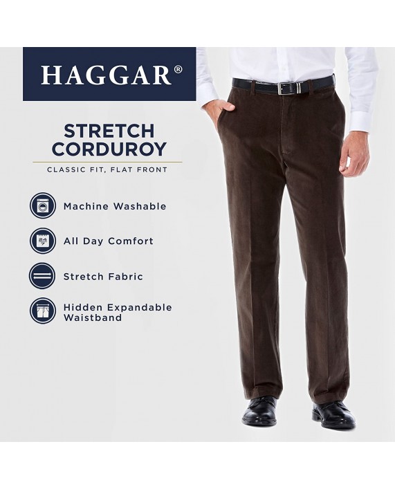Haggar Men's Stretch Corduroy Expandable Waist Classic Fit Plain Front at Men’s Clothing store