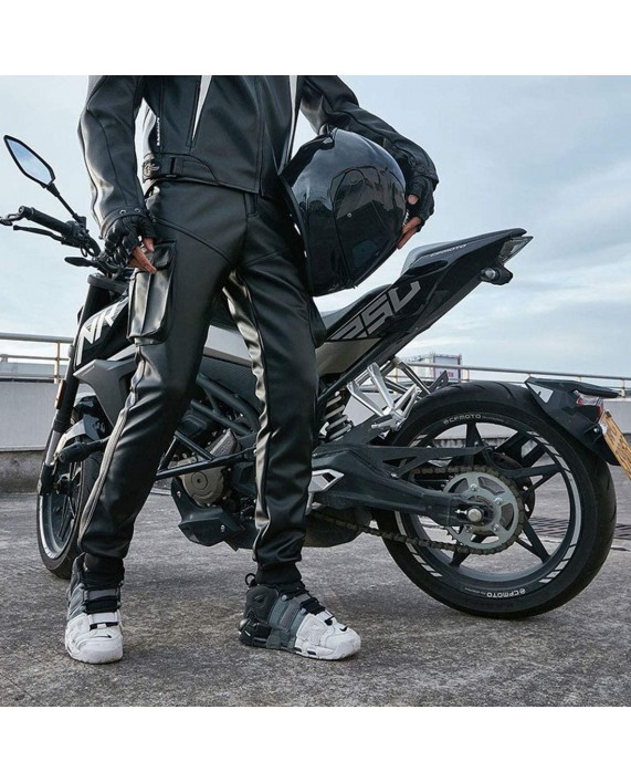 Idopy Men`s Multi Pockets Motorcycle Workwear PU Faux Leather Cargo Pants at Men’s Clothing store