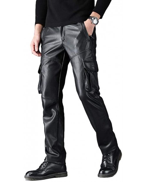 Idopy Men`s Multi Pockets Motorcycle Workwear PU Faux Leather Cargo Pants at  Men’s Clothing store