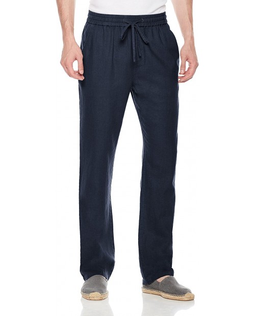 Isle Bay Linens Men's Casual Linen Pant with Drawstring Navy 38