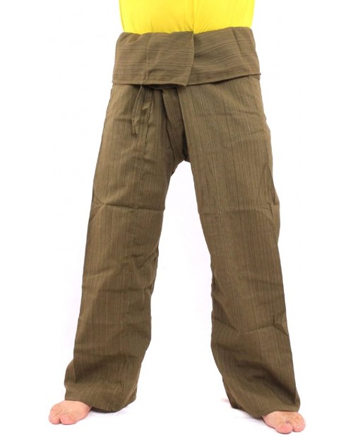 jing shop Thai Fisherman Pants Solid Color Cotton Mix One Size X-Long Green