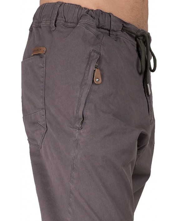 Level 7 Men's Premium Joggers Drop Crotch Gray Stretch Twill Zipper Pockets at Men’s Clothing store