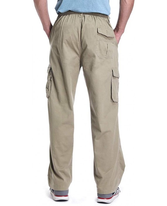 OCHENTA Men's Loose Fit Full Elastic Zipper Fly Multi Pockets Cargo Pants Khaki Tag XL - US 32 at Men’s Clothing store