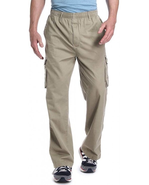 OCHENTA Men's Loose Fit Full Elastic Zipper Fly Multi Pockets Cargo Pants Khaki Tag XL - US 32 at Men’s Clothing store