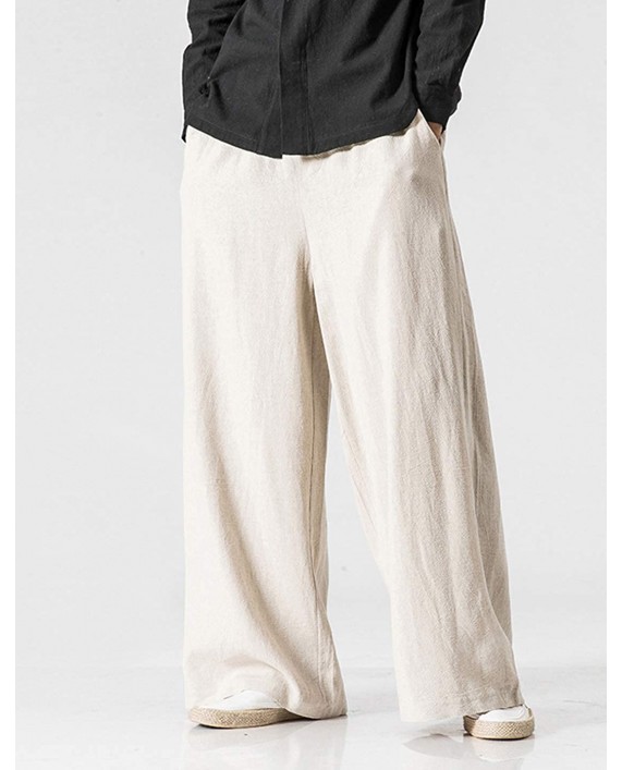 Omoone Men's Traditional Drop Crotch Wide Leg Cotton Linen Baggy Jogger Pants at Men’s Clothing store