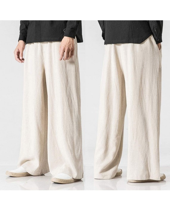 Omoone Men's Traditional Drop Crotch Wide Leg Cotton Linen Baggy Jogger Pants at Men’s Clothing store