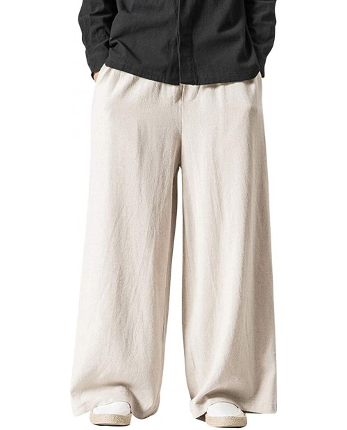 Omoone Men's Traditional Drop Crotch Wide Leg Cotton Linen Baggy Jogger Pants at  Men’s Clothing store