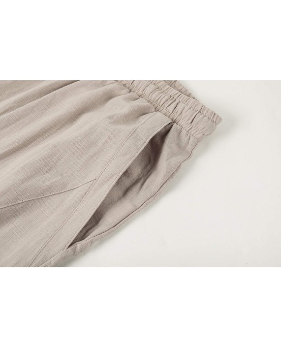 Taoliyuan Mens Linen Pants Casual Loose Fit Beach Drawstring Elastic Waist Capri Yoga Trousers with Pockets at Men’s Clothing store