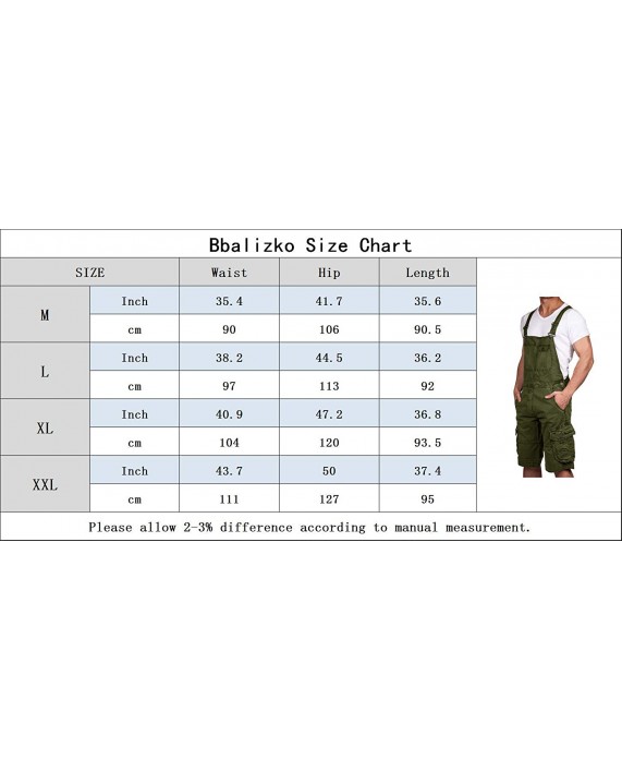Bbalizko Mens Bib Overall Shorts Cargo One Piece Loose Fit Cotton Romper with Pockets X-Large Grey