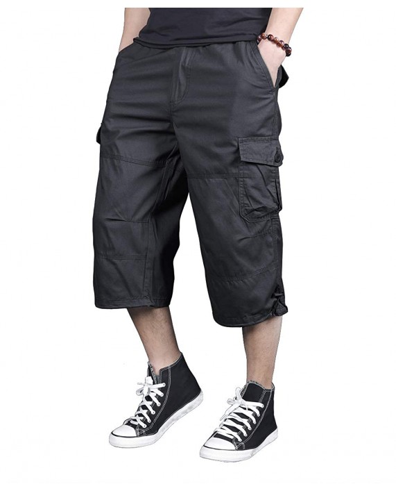 FEDTOSING Men's 3 4 Long Cargo Shorts Loose Fit Elastic Waist Below Knee Work Tactical Shorts with Multi-Pockets |