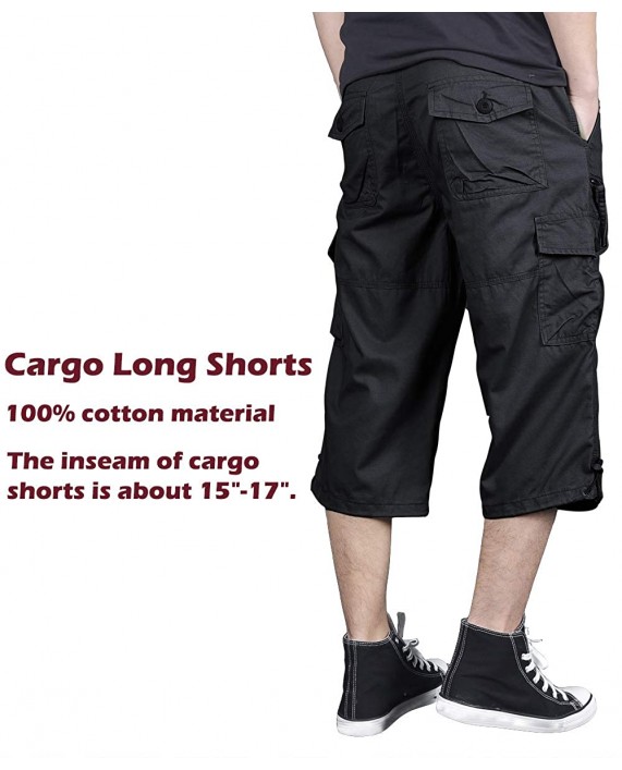 FEDTOSING Men's 3 4 Long Cargo Shorts Loose Fit Elastic Waist Below Knee Work Tactical Shorts with Multi-Pockets |