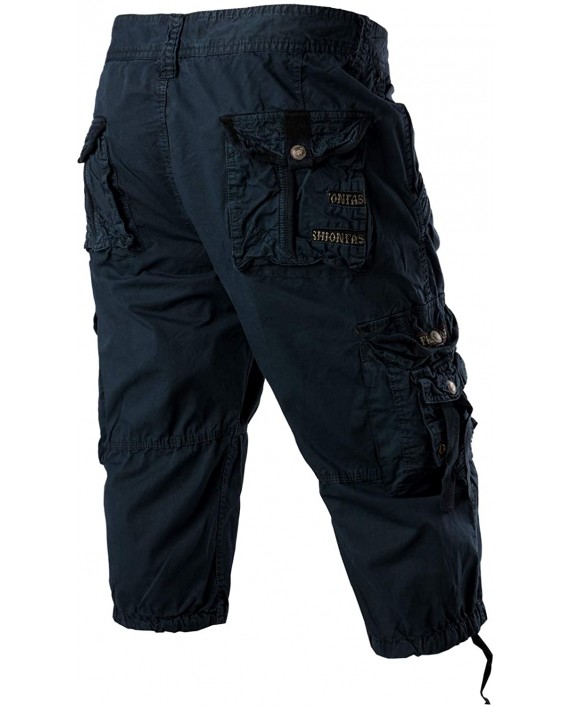 PARKLEES Mens Casual Long Cargo Shorts Slim Fit Multi Pockets Cotton 3 4 Capri Pants |