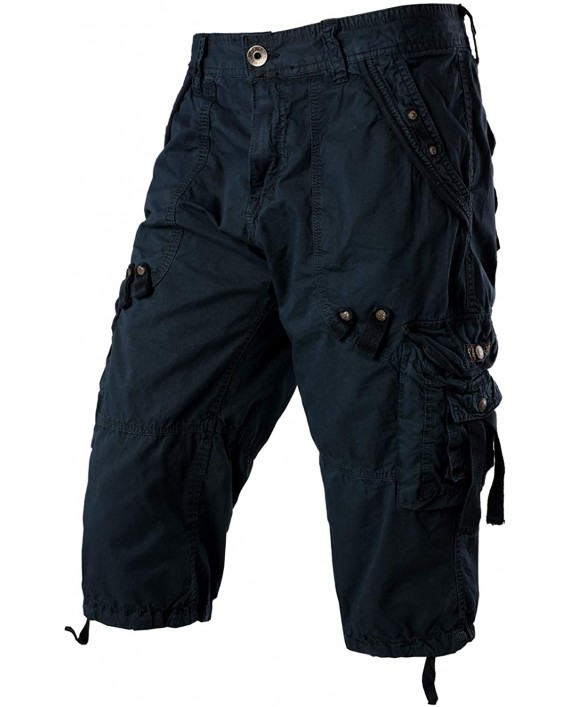 PARKLEES Mens Casual Long Cargo Shorts Slim Fit Multi Pockets Cotton 3 4 Capri Pants |