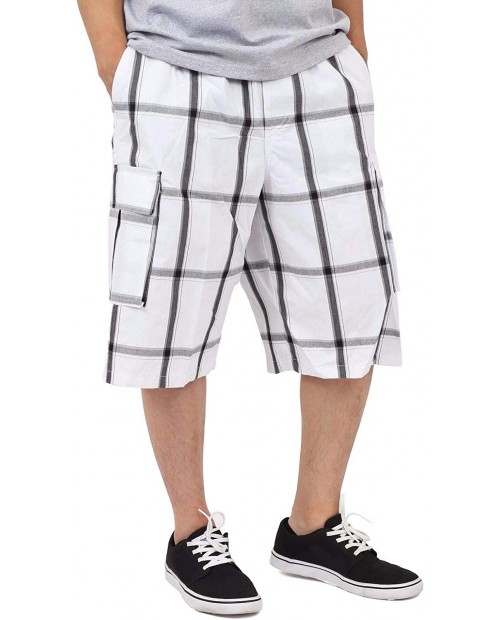Shaka Wear Men’s Cargo Shorts – Casual Plaid Loose Relaxed Loose Fit Elastic Waist Multi Pocket Pants Regular Big S~5XL |