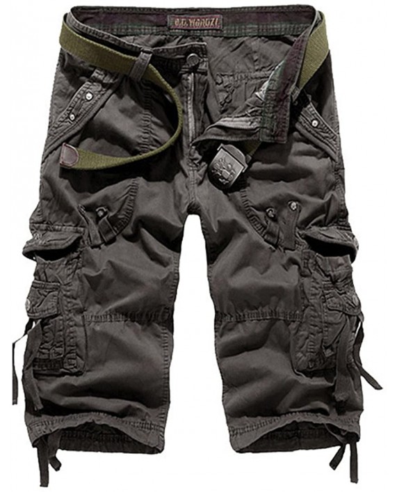 SHDIBA Mens Camo Casual Solid Multi Pockets Cargo Shorts Capri Pants Slim Fit Cotton |