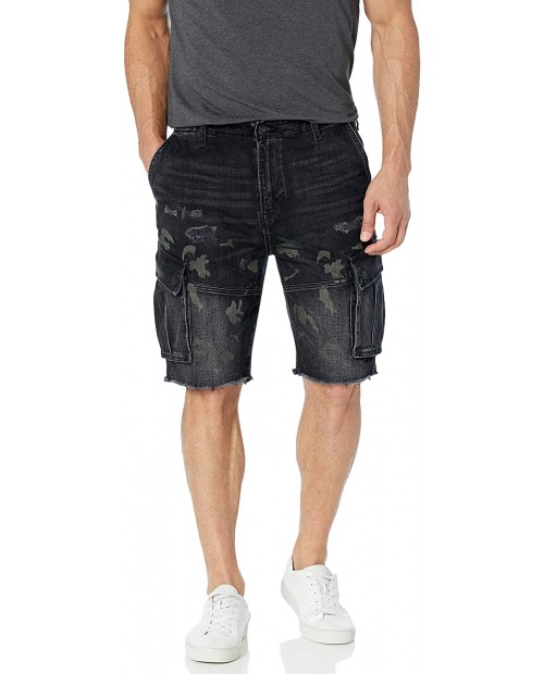 HUDSON Jeans Men's Cut Cargo Short Denim Black Camo 38 at Men’s Clothing store