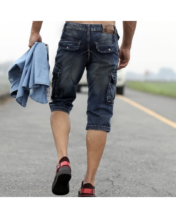 Idopy Men`s Cargo Denim Biker Jeans Shorts with Zippers at Men’s Clothing store