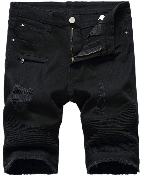 Kalanman Men's Fashion Summer Ripped Destroyed Distressed Short Jeans Straight Denim Shorts at Men’s Clothing store